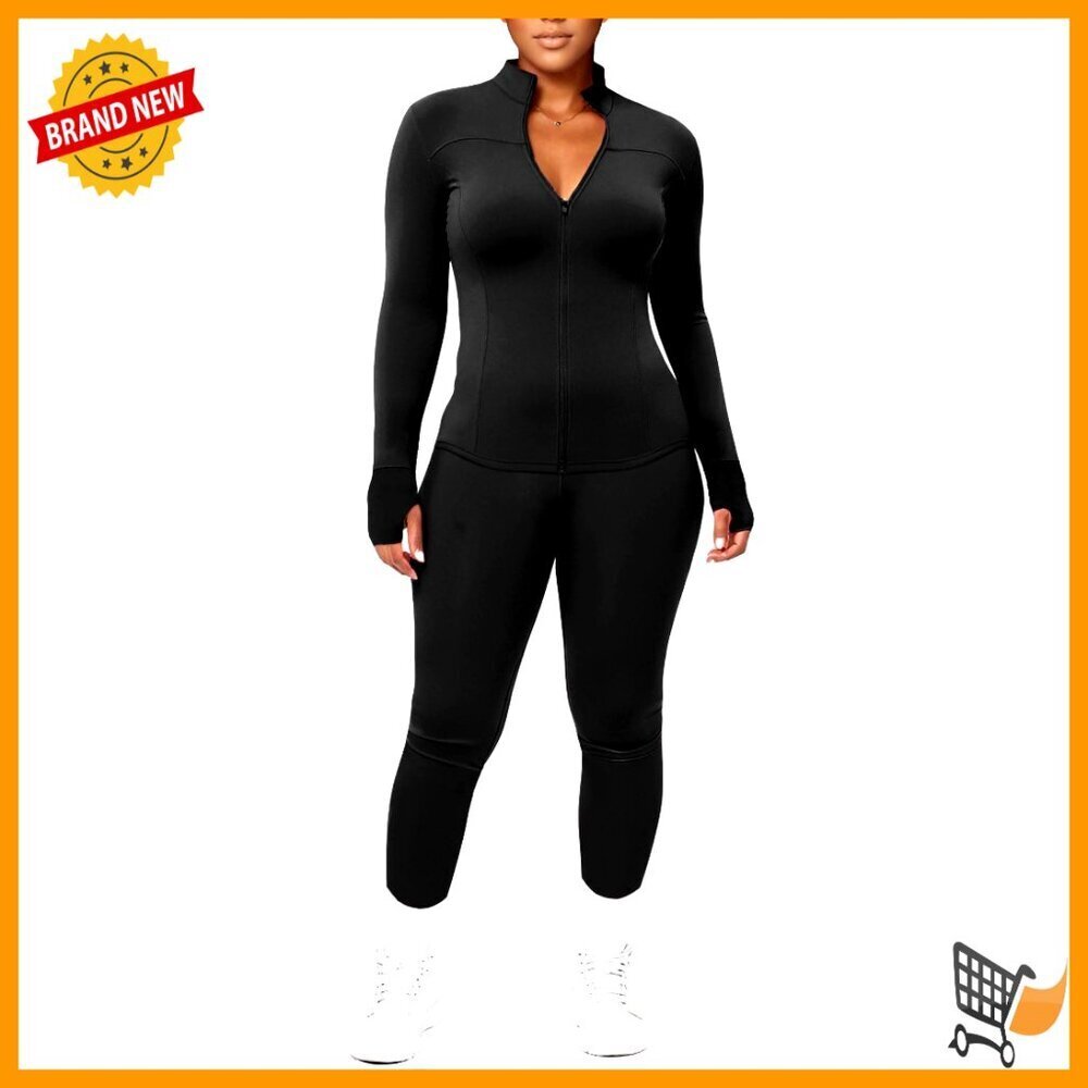 Long Sleeve Zipper Jacket & Leggings Workout Set Bodycon Slim Fit Activewear